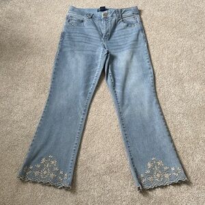 Democracy Light Blue Cropped Jeans with Gold Embroidery